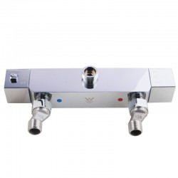 8 inch Square Chrome Twin Shower Set with Thermostatic Mixer Bottom Water Inlet Adjustable Rail